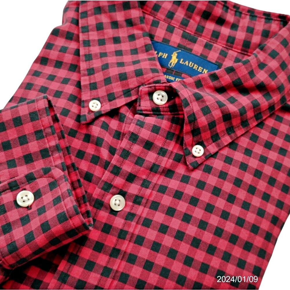 Ralph Lauren Men's LG Red Black Buffalo Check Classic Fit L/S Button Down Shirt